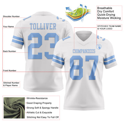 Custom White Light Blue Authentic Football Jersey