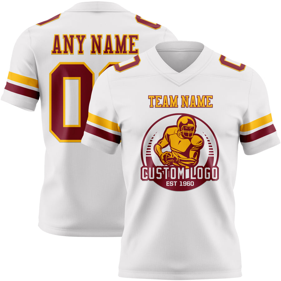 Custom White Crimson-Gold Authentic Football Jersey