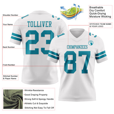 Custom White Teal Authentic Football Jersey