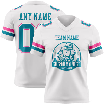 Custom White Teal-Pink Authentic Football Jersey