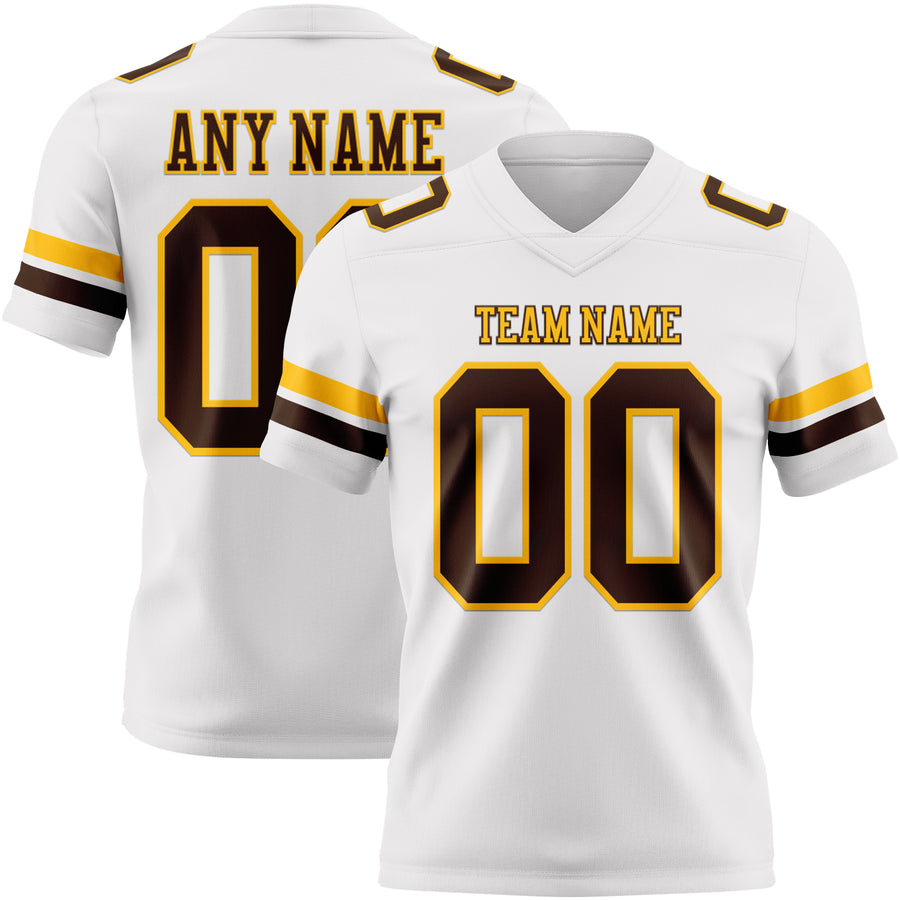 Custom White Brown-Gold Authentic Football Jersey