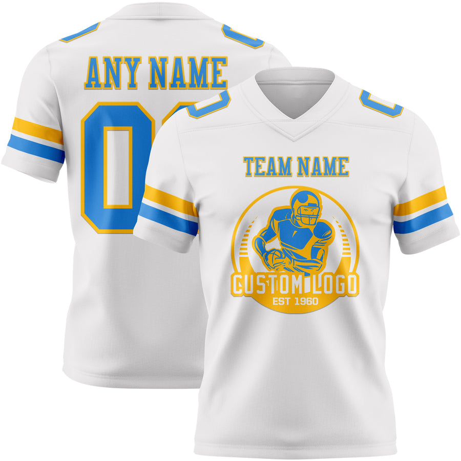 Custom White Powder Blue-Gold Authentic Football Jersey