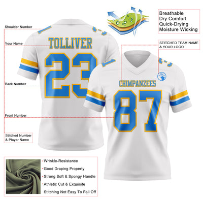 Custom White Powder Blue-Gold Authentic Football Jersey