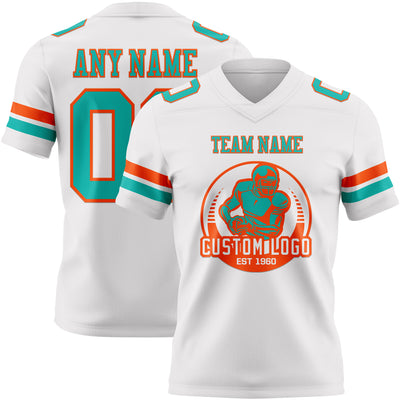 Custom White Aqua-Orange Authentic Football Jersey