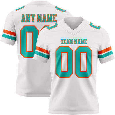 Custom White Aqua-Orange Authentic Football Jersey