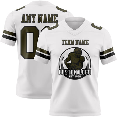 Custom White Olive-Black Authentic Football Jersey
