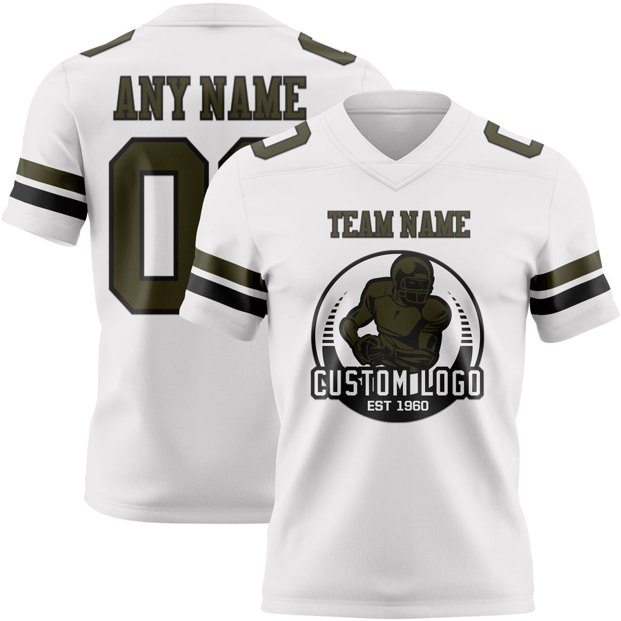 Custom White Olive-Black Authentic Football Jersey