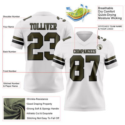 Custom White Olive-Black Authentic Football Jersey