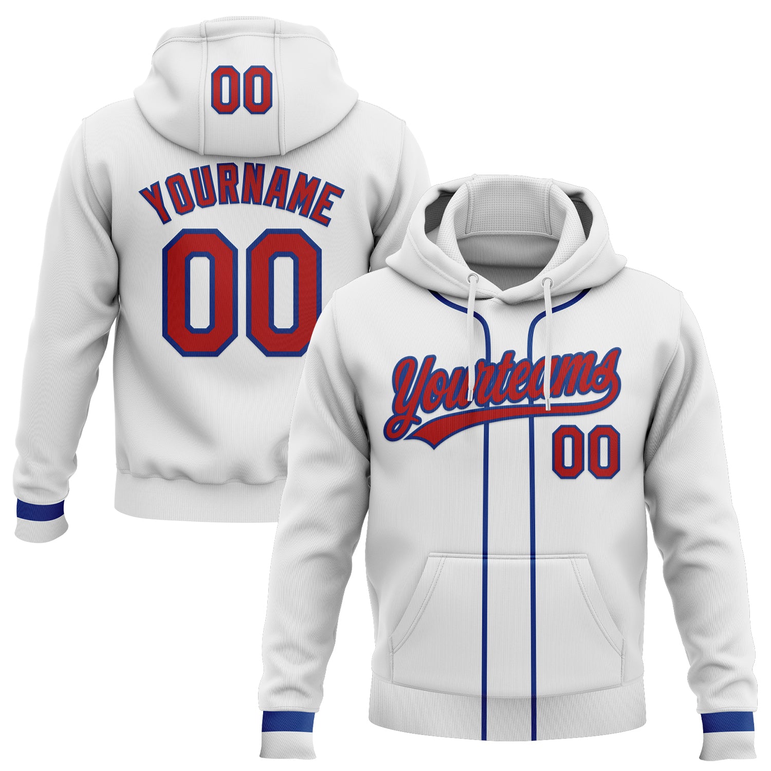 Custom Stitched White Red-Royal Baseball Pullover Sweatshirt Hoodie