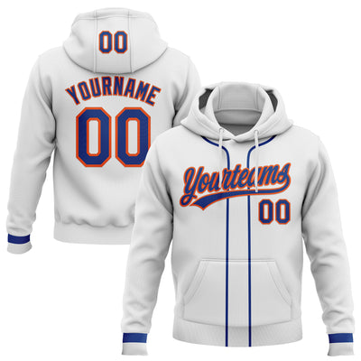 Custom Stitched White Royal-Orange Baseball Pullover Sweatshirt Hoodie