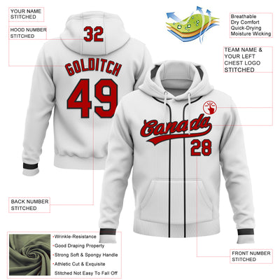 Custom Stitched White Red-Black Baseball Pullover Sweatshirt Hoodie