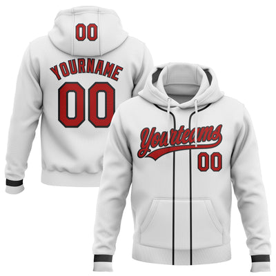 Custom Stitched White Red-Black Baseball Pullover Sweatshirt Hoodie