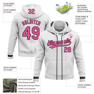 Custom Stitched White Pink-Black Baseball Pullover Sweatshirt Hoodie