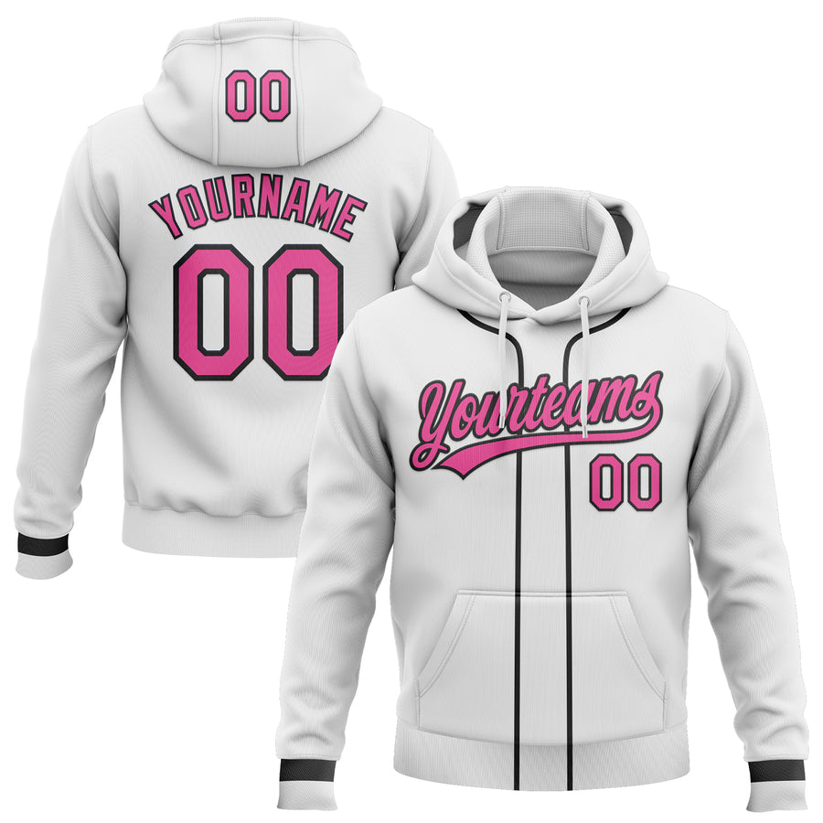Custom Stitched White Pink-Black Baseball Pullover Sweatshirt Hoodie