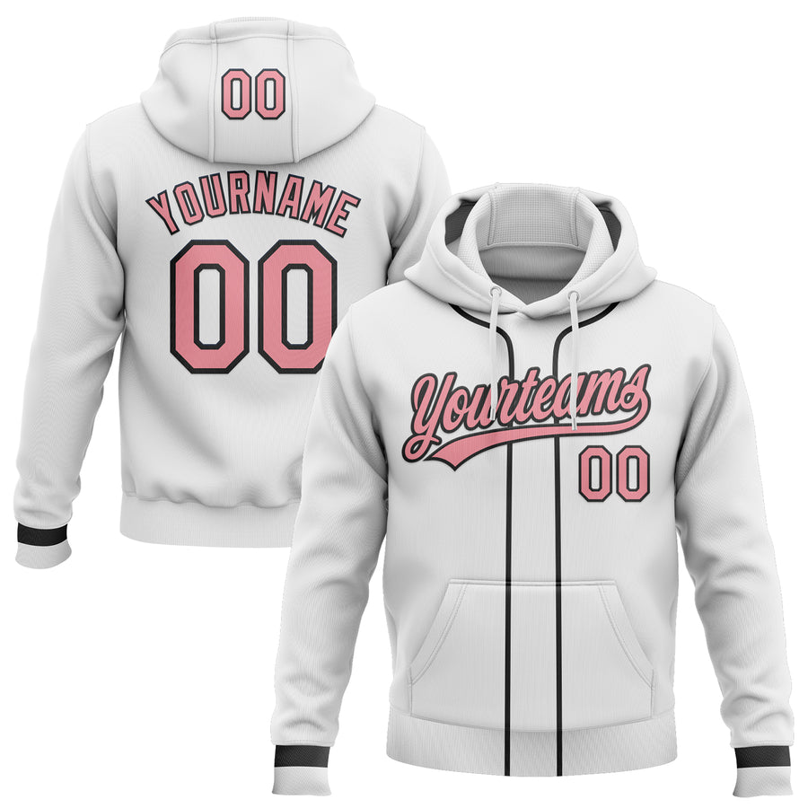 Custom Stitched White Medium Pink-Black Baseball Pullover Sweatshirt Hoodie