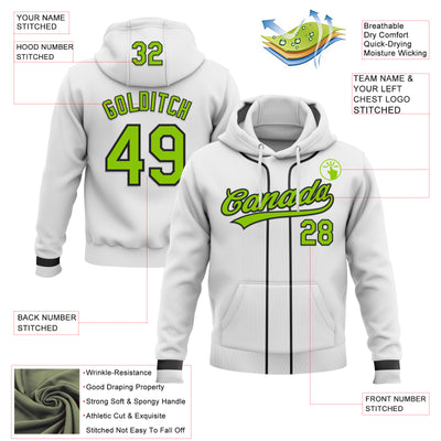 Custom Stitched White Neon Green-Black Baseball Pullover Sweatshirt Hoodie