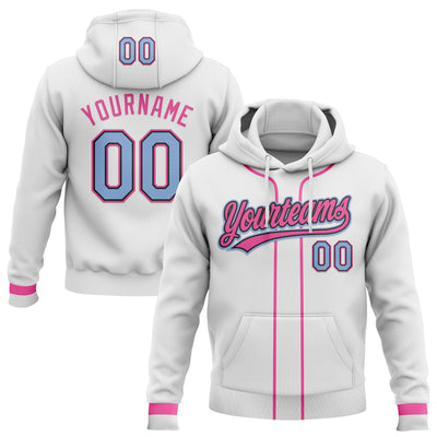 Custom Stitched White Light Blue Pink-Black Baseball Pullover Sweatshirt Hoodie