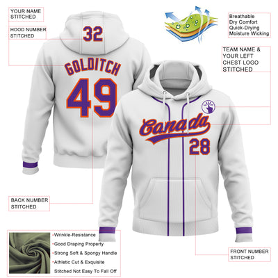Custom Stitched White Purple-Orange Baseball Pullover Sweatshirt Hoodie