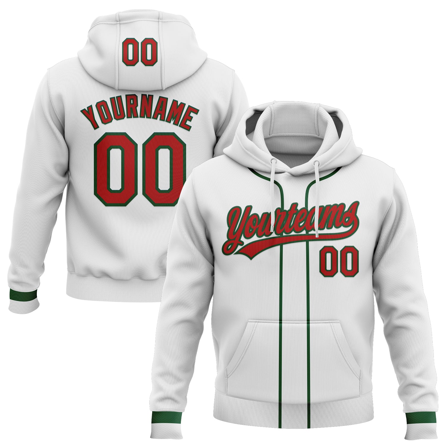 Custom Stitched White Red-Green Baseball Pullover Sweatshirt Hoodie