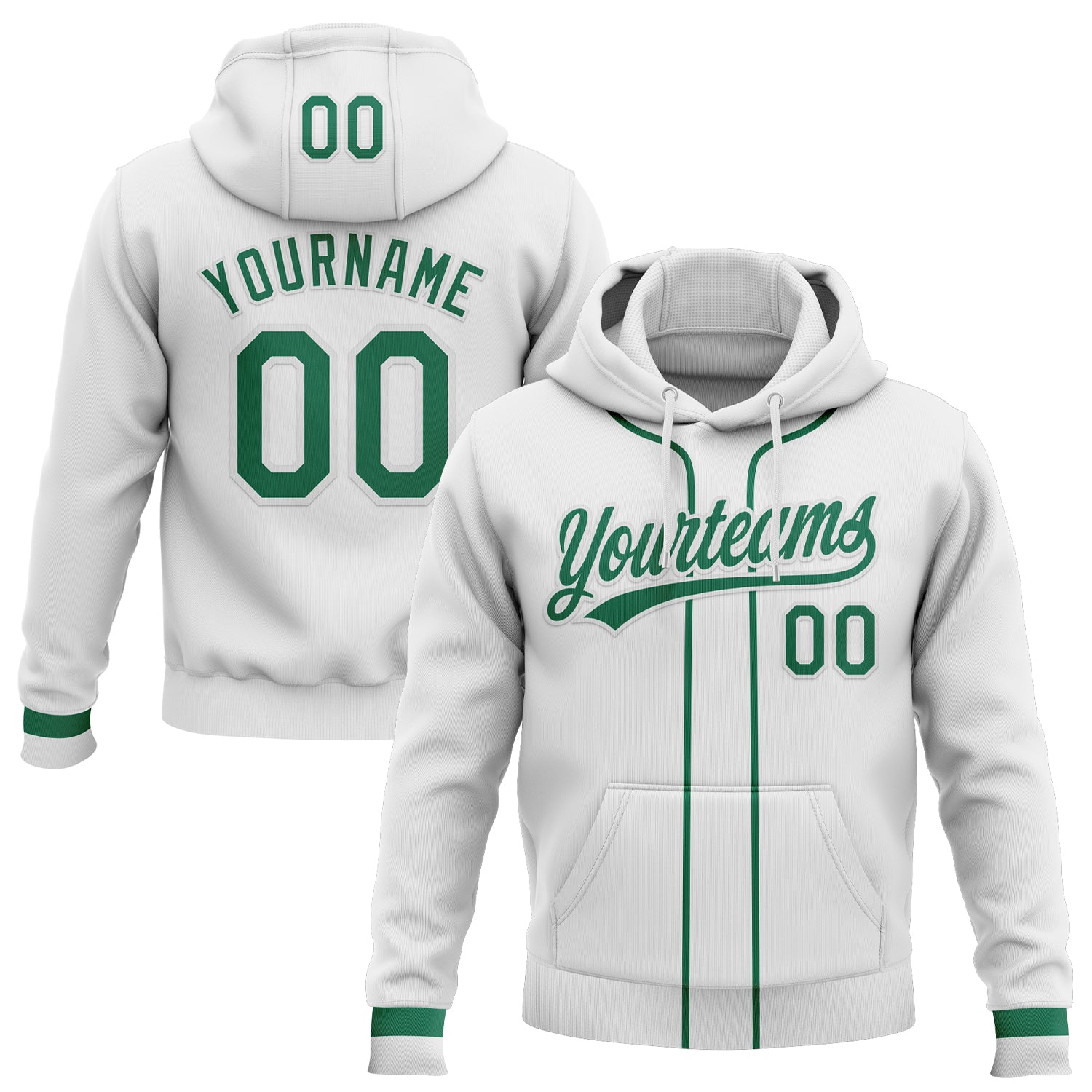 Custom Stitched White Kelly Green-White Baseball Pullover Sweatshirt Hoodie