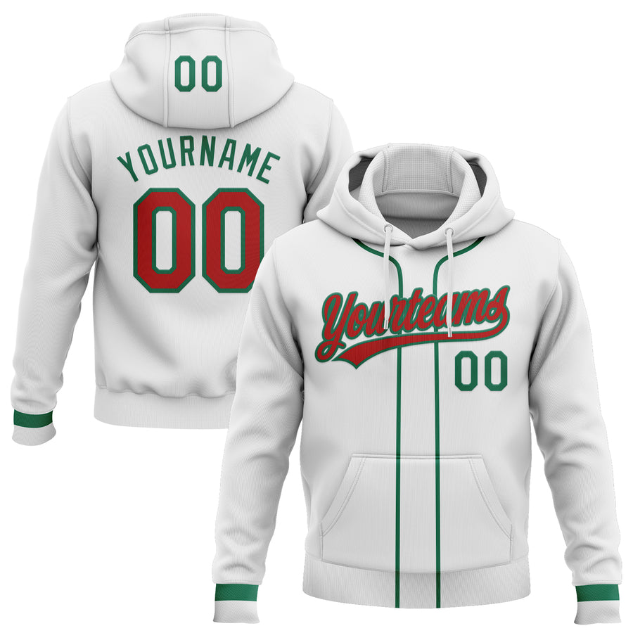 Custom Stitched White Red-Kelly Green Baseball Pullover Sweatshirt Hoodie