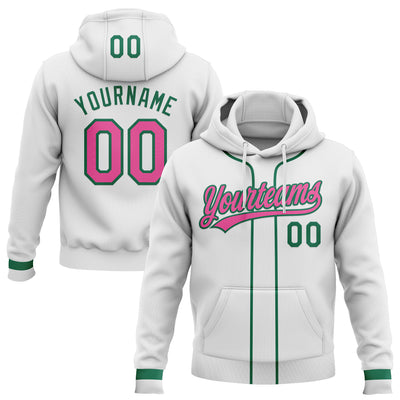 Custom Stitched White Pink-Kelly Green Baseball Pullover Sweatshirt Hoodie