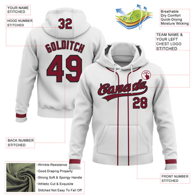 Custom Stitched White Crimson-Black Baseball Pullover Sweatshirt Hoodie