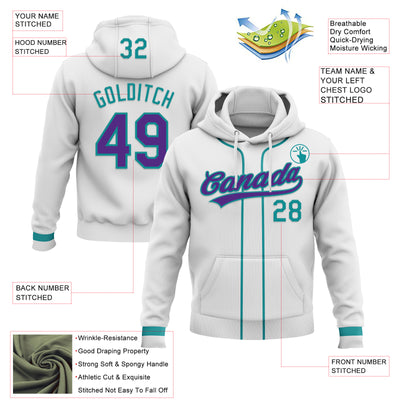 Custom Stitched White Purple-Teal Baseball Pullover Sweatshirt Hoodie