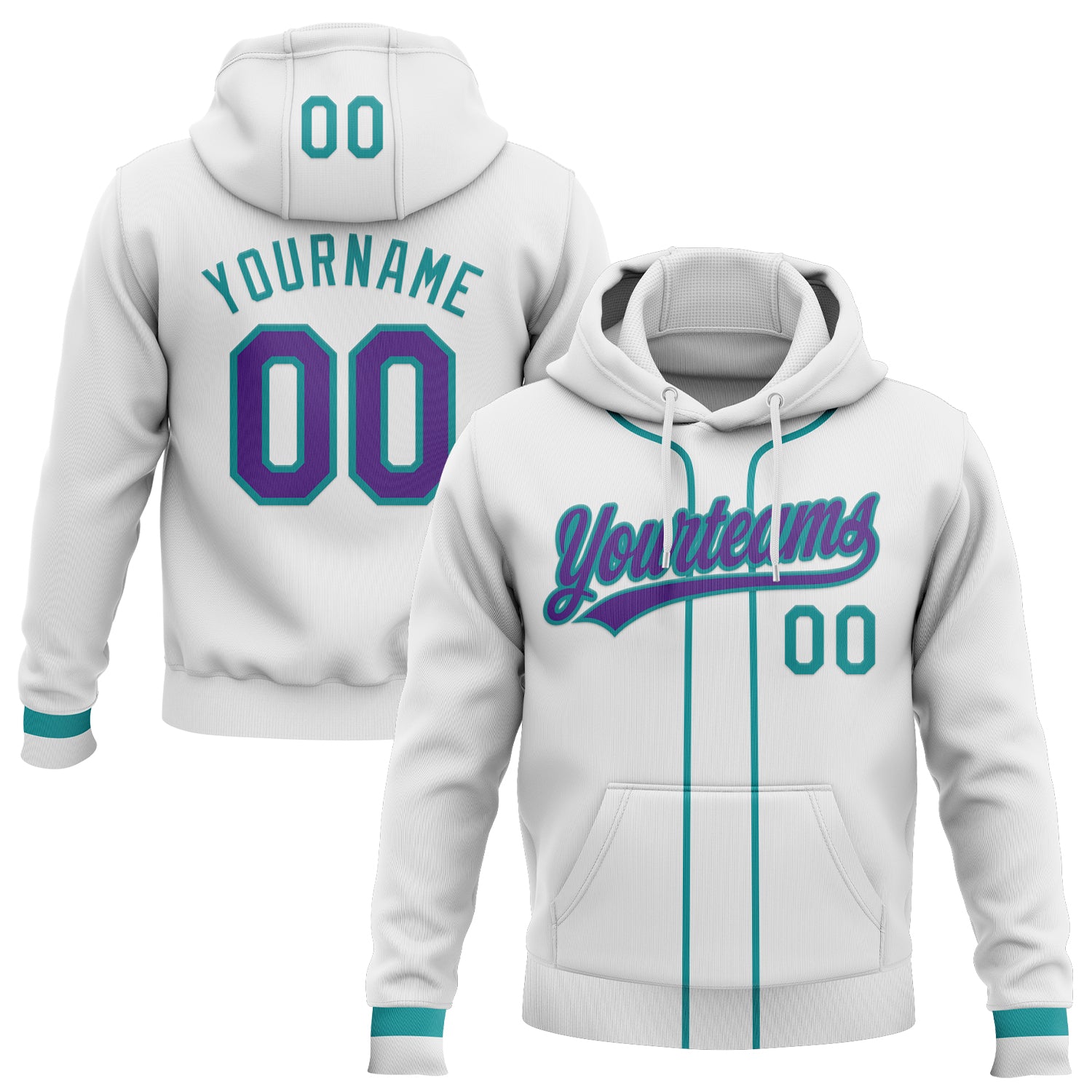 Custom Stitched White Purple-Teal Baseball Pullover Sweatshirt Hoodie