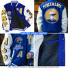 Custom White Light Blue Bomber Full-Snap Varsity Letterman Split Fashion Jacket