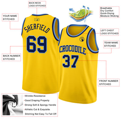 Custom Yellow Navy-Light Blue Authentic Basketball Jersey