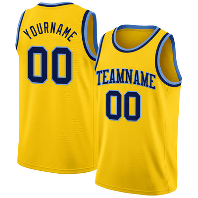 Custom Yellow Navy-Light Blue Authentic Basketball Jersey