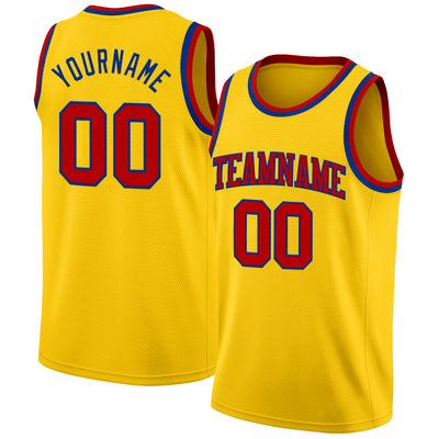 Custom Yellow Red-Royal Authentic Basketball Jersey