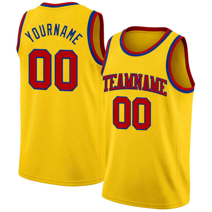 Custom Yellow Red-Royal Authentic Basketball Jersey