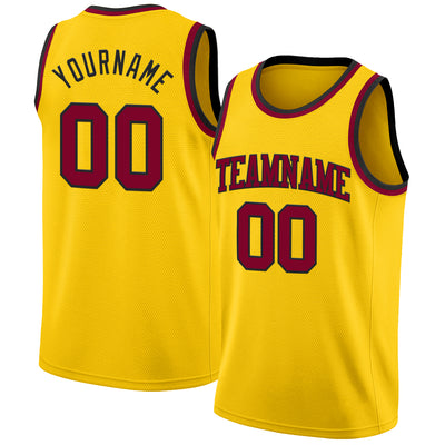 Custom Yellow Maroon-Black Authentic Basketball Jersey