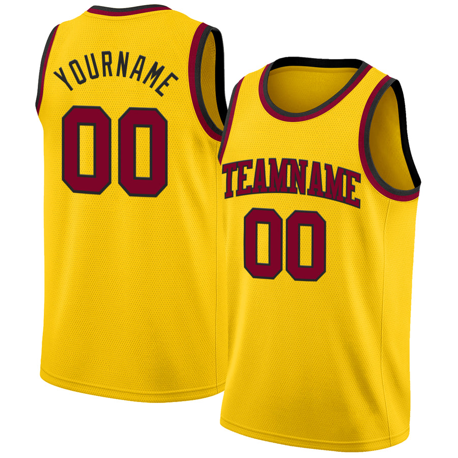 Custom Yellow Maroon-Black Authentic Basketball Jersey