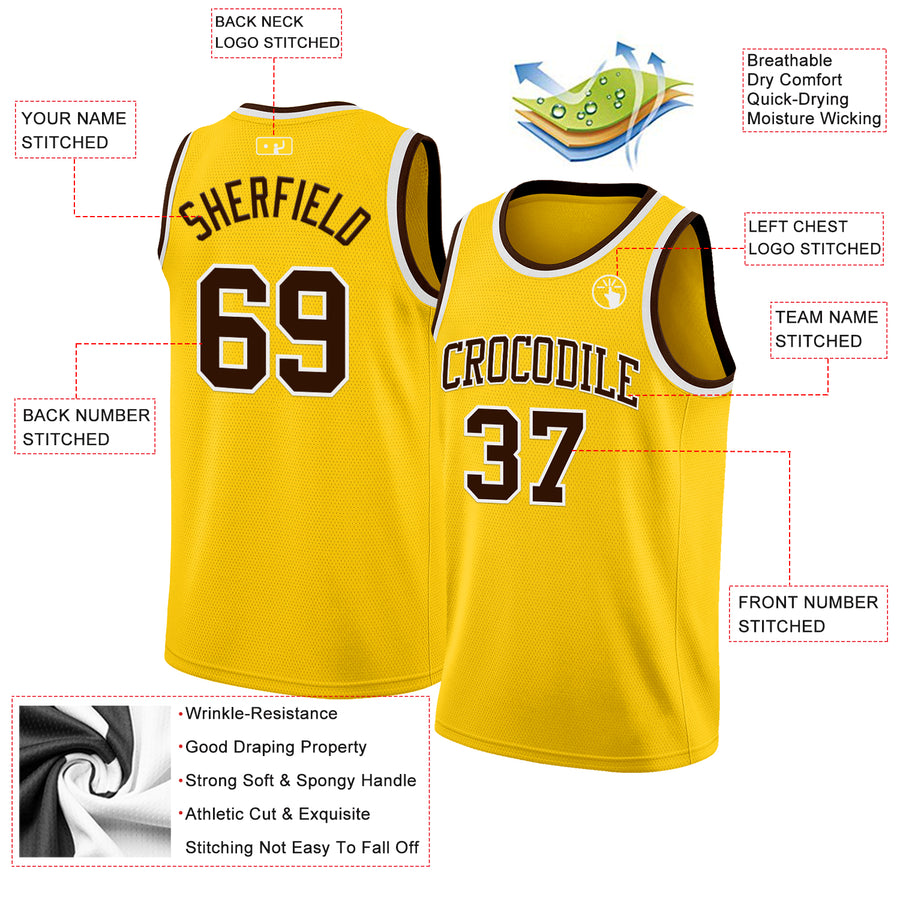 Custom Yellow Brown-White Authentic Basketball Jersey