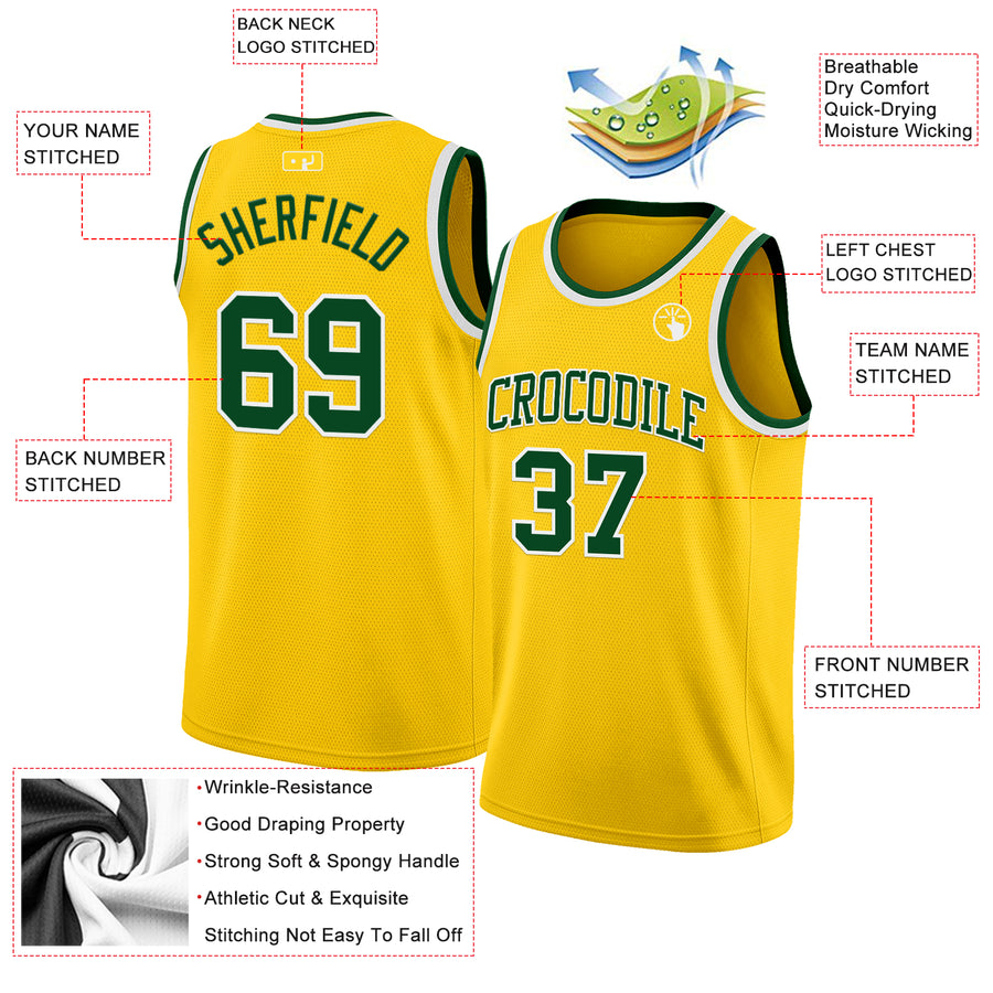 Custom Yellow Green-White Authentic Basketball Jersey
