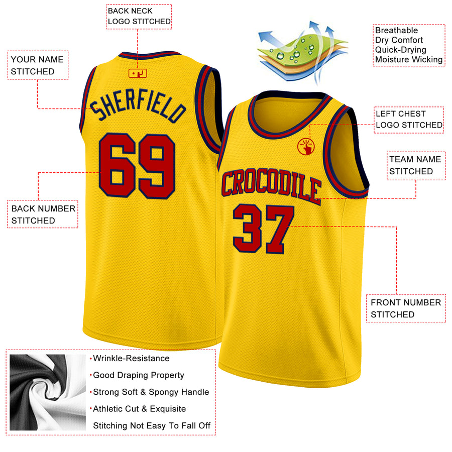 Custom Yellow Red-Navy Authentic Basketball Jersey