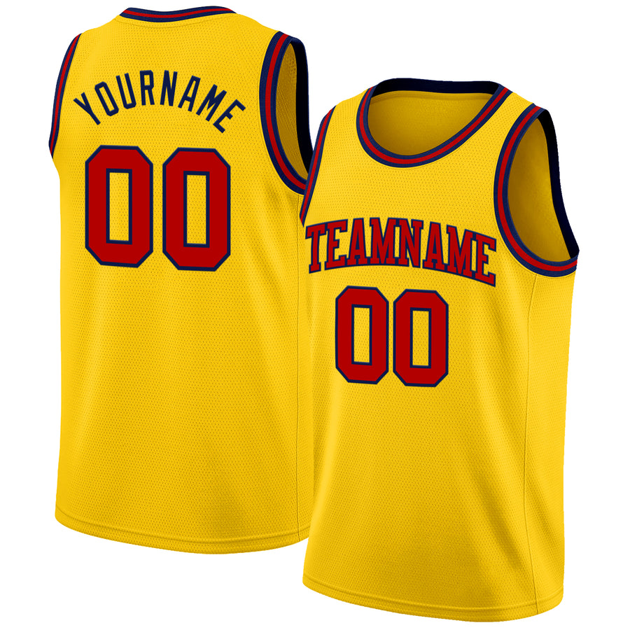 Custom Yellow Red-Navy Authentic Basketball Jersey