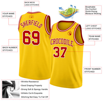 Custom Yellow Red-White Authentic Basketball Jersey