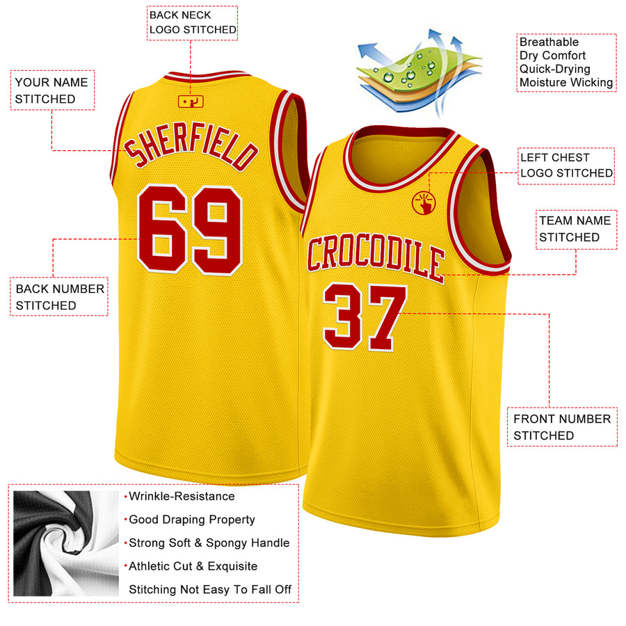 Custom Yellow Red-White Authentic Basketball Jersey