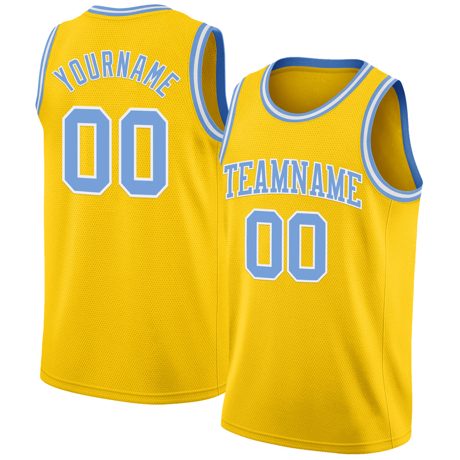 Custom Yellow Light Blue-White Authentic Basketball Jersey