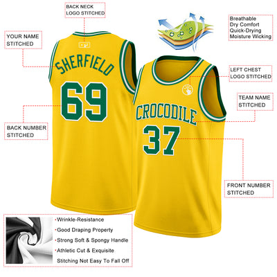 Custom Yellow Kelly Green-White Authentic Basketball Jersey