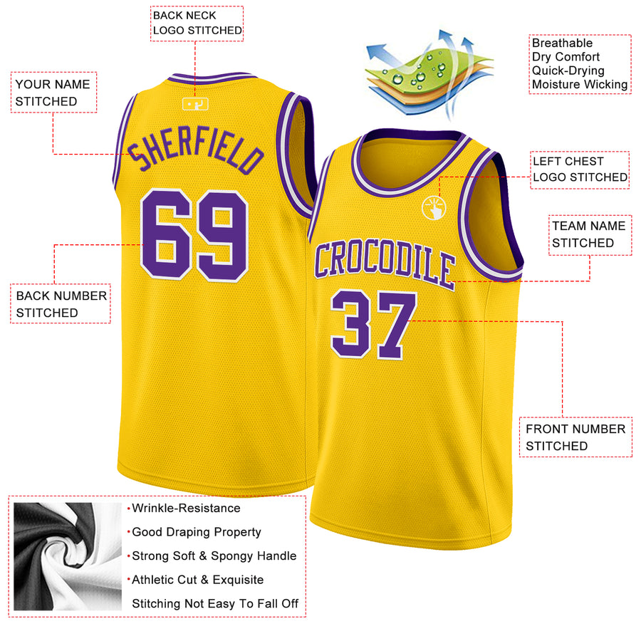 Custom Yellow Purple-White Authentic Basketball Jersey