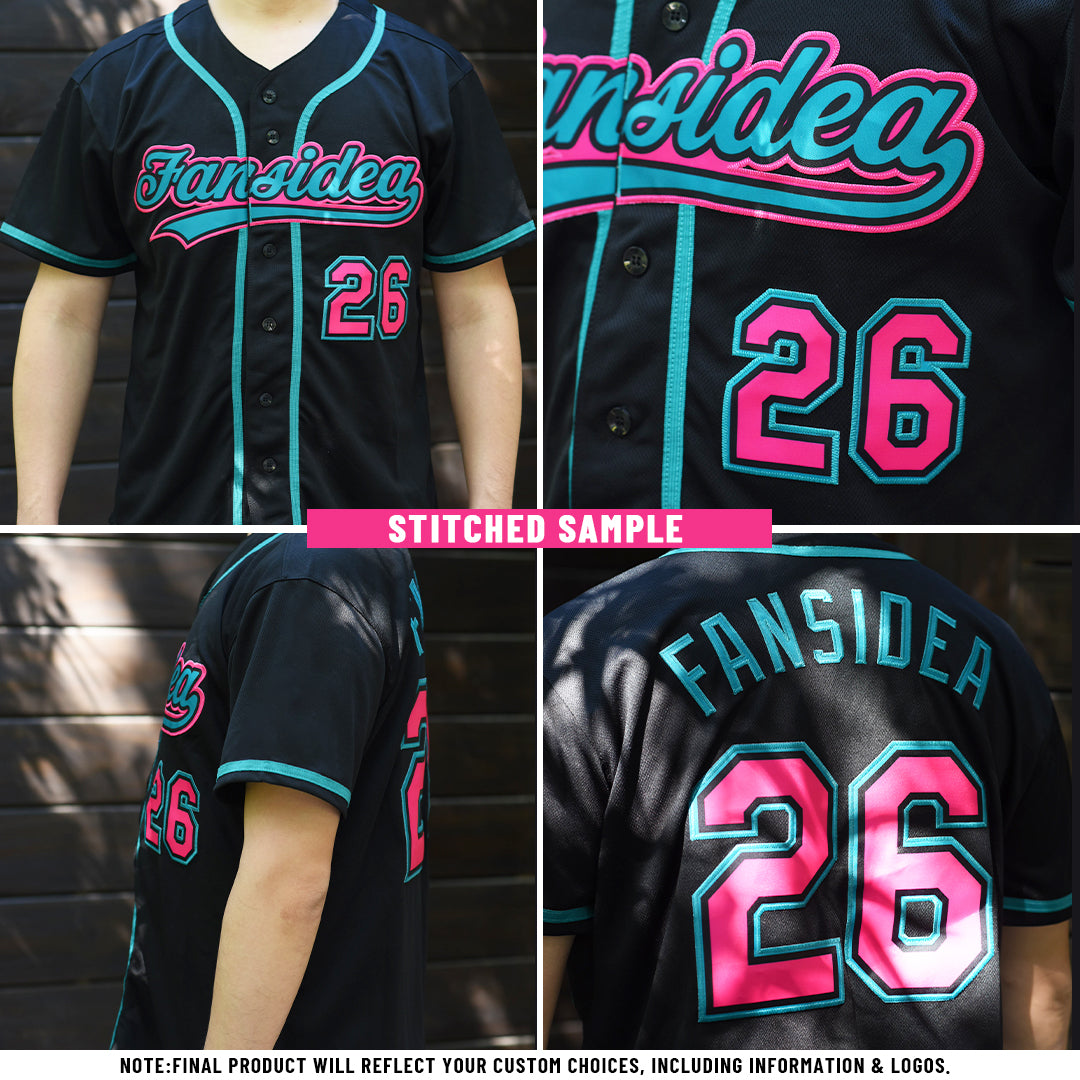 Custom Black Pink-Teal Authentic Baseball Jersey