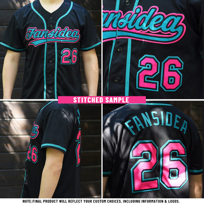 Custom Black Pink-Teal Authentic Baseball Jersey