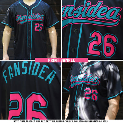 Custom Black Pink-Teal Authentic Baseball Jersey