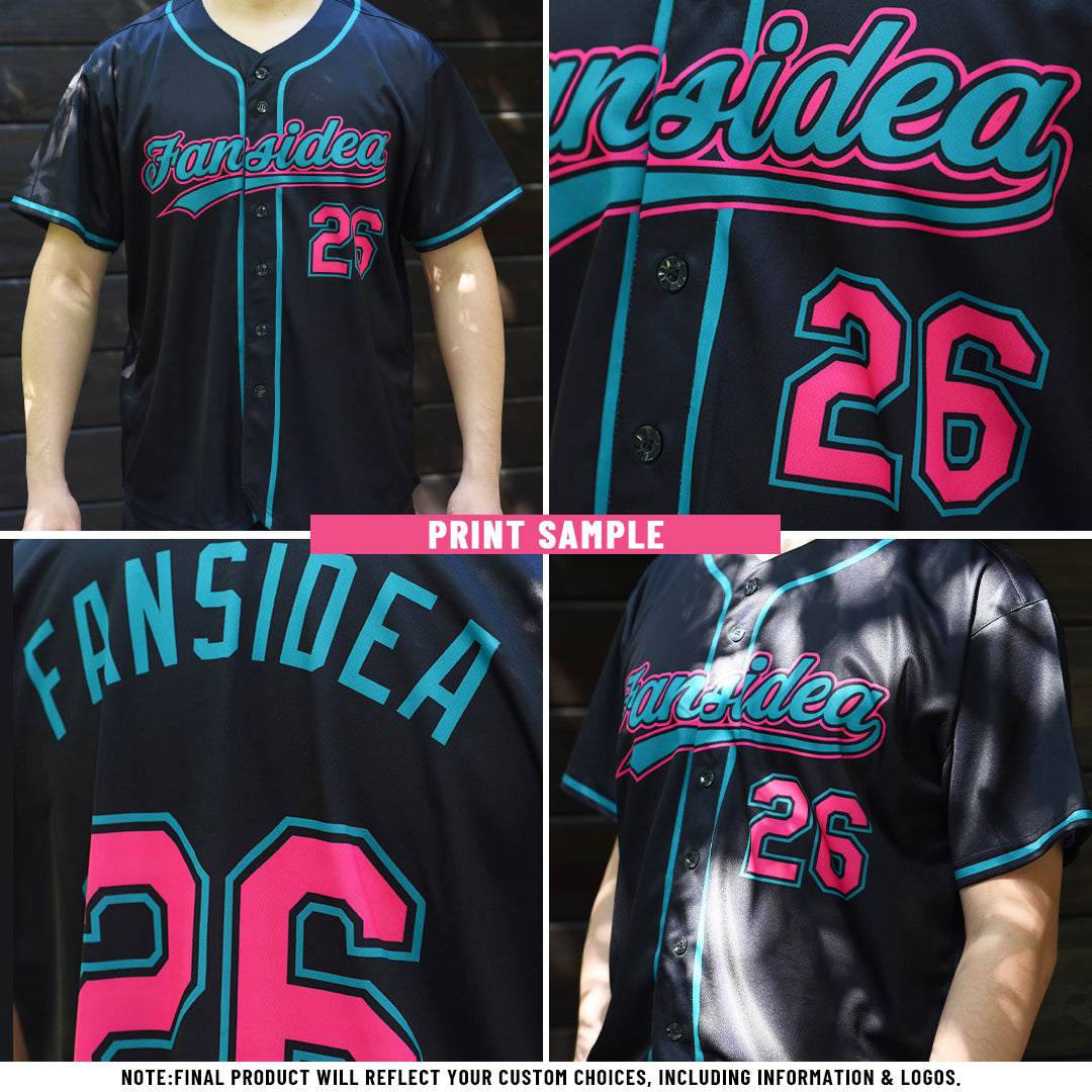 Custom Black Pink-Teal Authentic Baseball Jersey