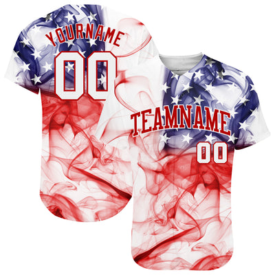 Custom White White-Red 3D American Flag Authentic Baseball Jersey